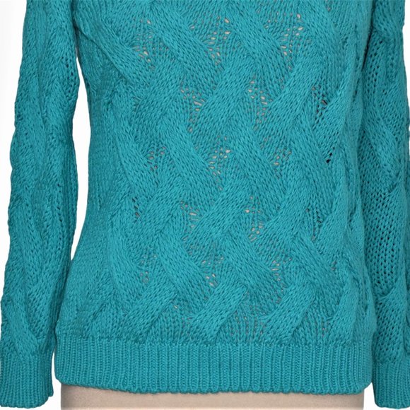 Cocogio Turquois Mock Neck Cable Knit Sweater Size L - Picture 5 of 7